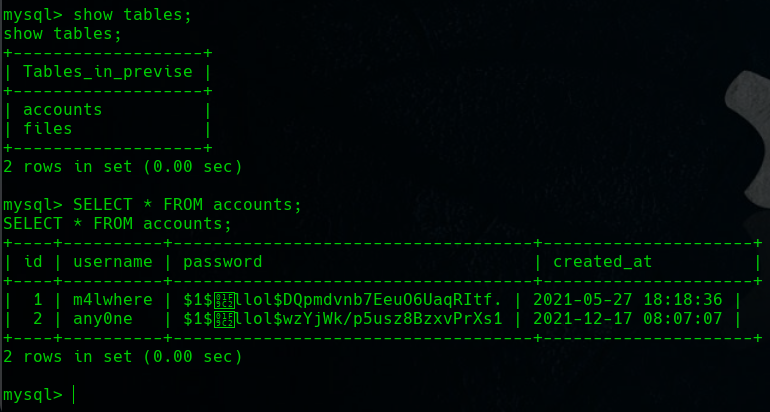 Database mySQL